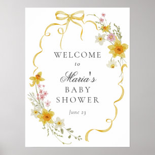 Affiche de bienvenue Baby shower de fleurs et de v