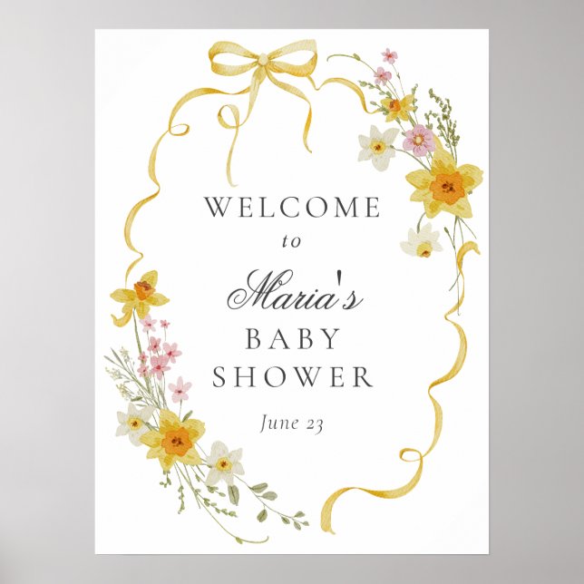 Affiche de bienvenue Baby shower de fleurs et de v (Devant)