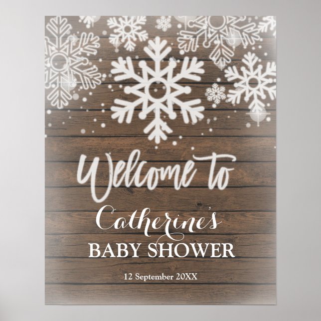 Affiche de bienvenue Baby shower de flocon de neig (Devant)