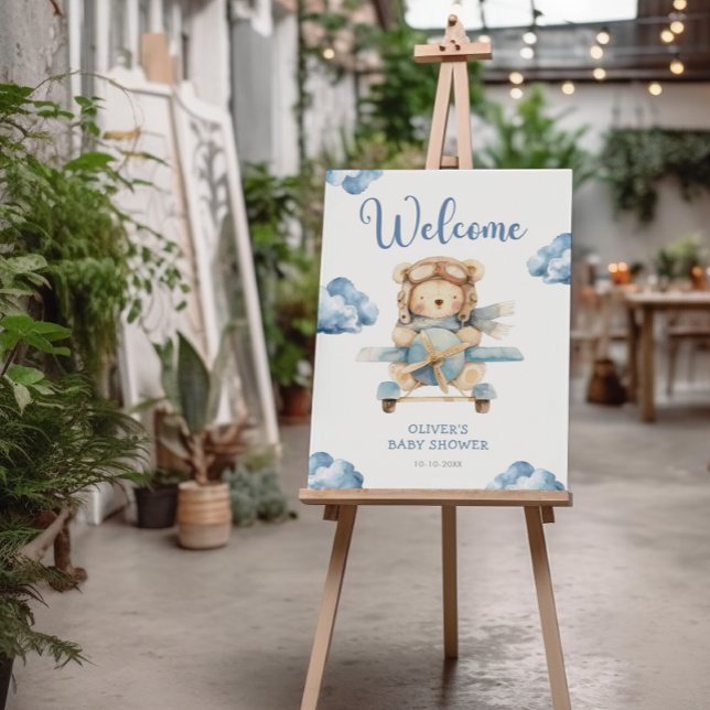 Affiche de bienvenue Baby shower de l'ours de garç (Créateur téléchargé)