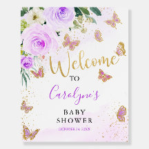 Affiche de bienvenue Baby shower de papillon flora