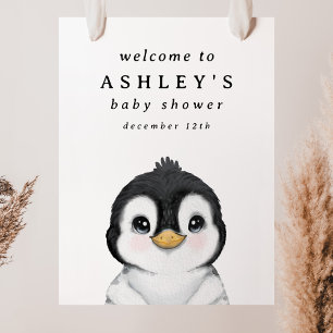 Affiche de bienvenue Baby shower de pingouin
