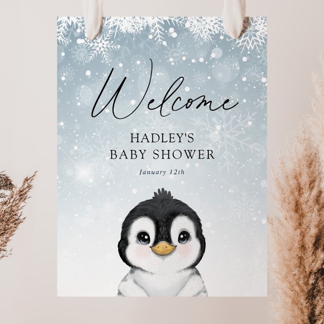 Affiche de bienvenue Baby shower de pingouin (Créateur téléchargé)
