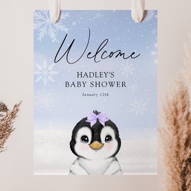 Affiche de bienvenue Baby shower de pingouin (Créateur téléchargé)
