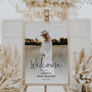 Affiche de bienvenue Baby shower de script moderne