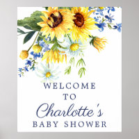 Affiche de bienvenue Baby shower de tournesol jaun