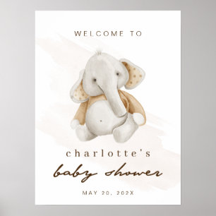 Affiche de bienvenue Baby shower des éléphants neu