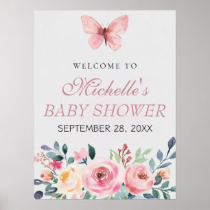 Affiche de bienvenue Baby shower des papillons aqu