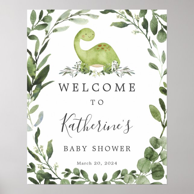 Affiche de bienvenue Baby shower Dinosaur (Devant)