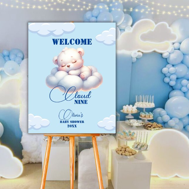 Affiche de bienvenue Baby shower du nuage d'ours n (Créateur téléchargé)