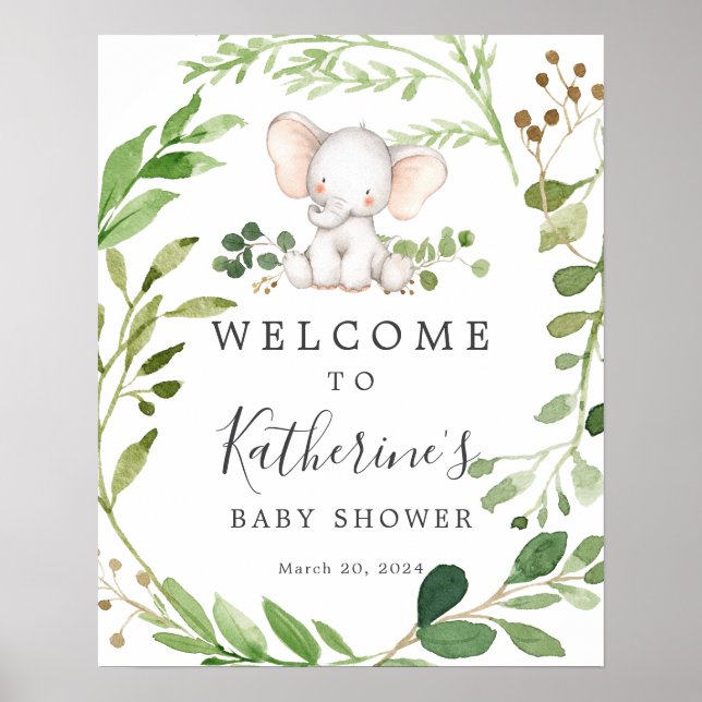 Affiche de bienvenue Baby shower éléphant (Devant)