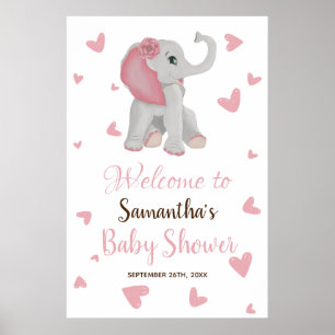 Affiche de bienvenue Baby shower Eléphant Rose Blu