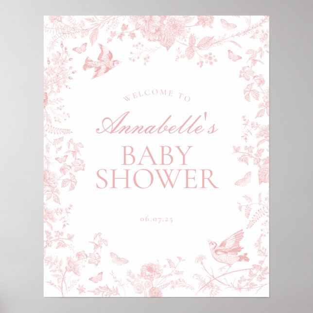 Affiche de bienvenue Baby shower en toile rose de  (Devant)