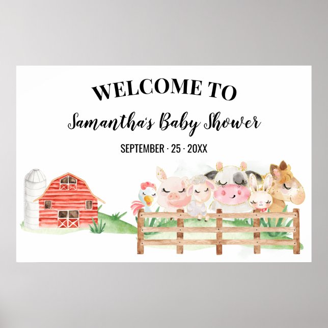 Affiche de bienvenue Baby shower ferme Bébé Animau (Devant)