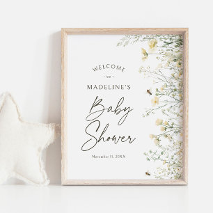 Affiche de bienvenue Baby shower Fleur sauvage