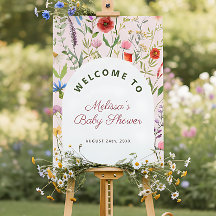 Affiche de bienvenue Baby shower Fleur sauvage aqu