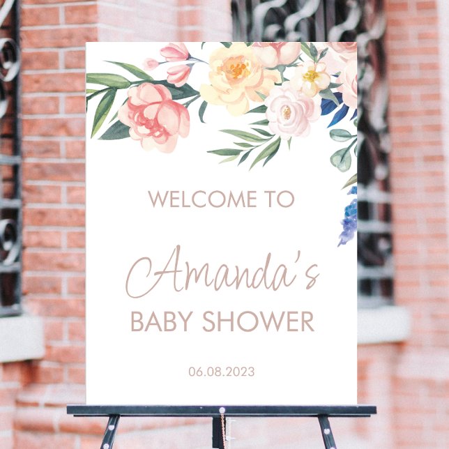 Affiche de bienvenue Baby shower Fleur sauvage aqu (Créateur téléchargé)
