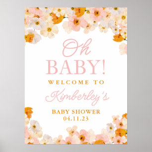 Affiche de bienvenue baby shower floral aquarelle