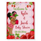 Affiche de bienvenue Baby shower fraise Afro Straw