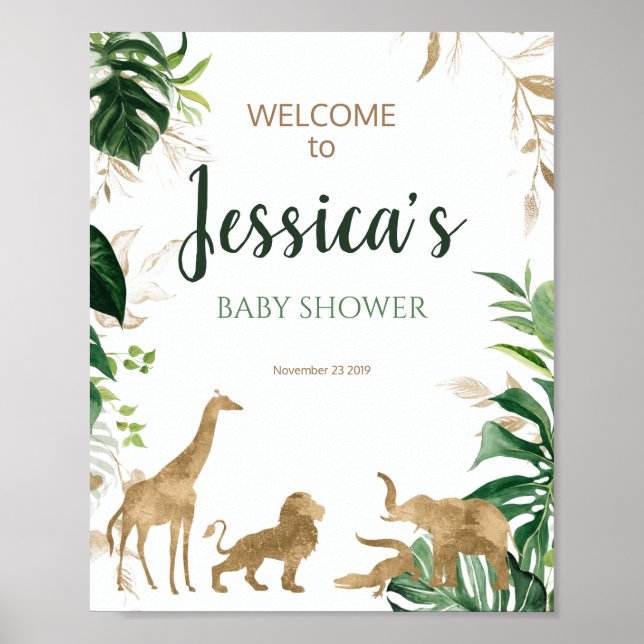 Affiche de bienvenue Baby shower Gold Safari (Devant)