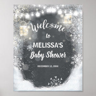 Affiche de bienvenue baby shower hiver Snowflakes 