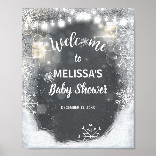 Affiche de bienvenue baby shower hiver Snowflakes  (Devant)