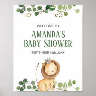 Affiche de bienvenue Baby shower Lion vert