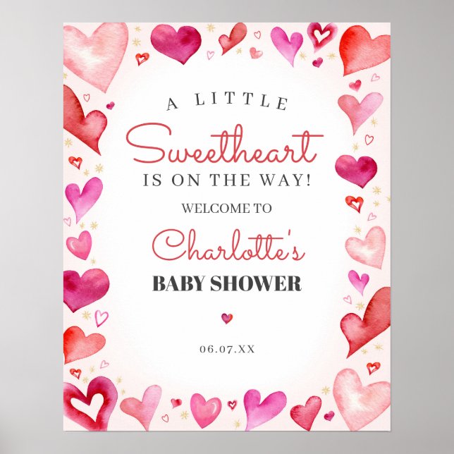 Affiche de bienvenue Baby shower Little Sweetheart (Devant)