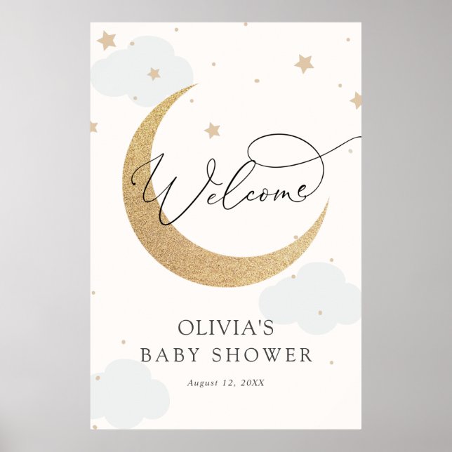 Affiche de bienvenue Baby shower Lune et étoiles (Devant)