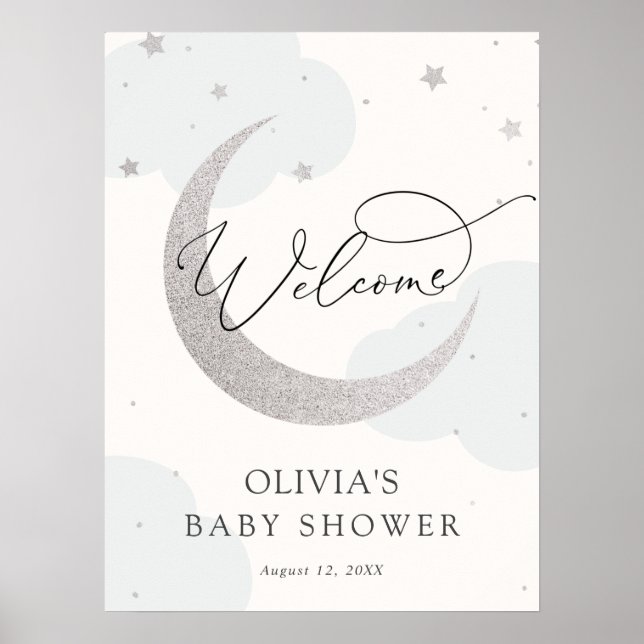 Affiche de bienvenue Baby shower Lune et étoiles (Devant)