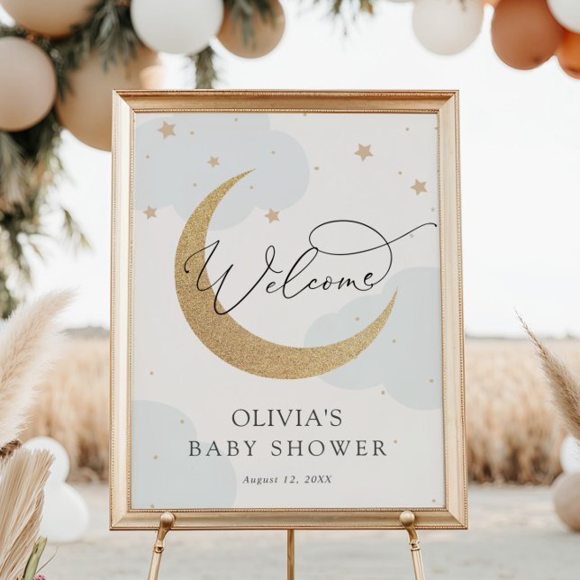 Affiche de bienvenue Baby shower Lune et étoiles (Créateur téléchargé)