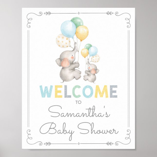 Affiche de bienvenue Baby shower moderne Elephant  (Devant)