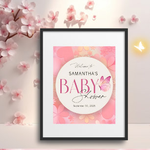 Affiche de bienvenue Baby shower petit papillon
