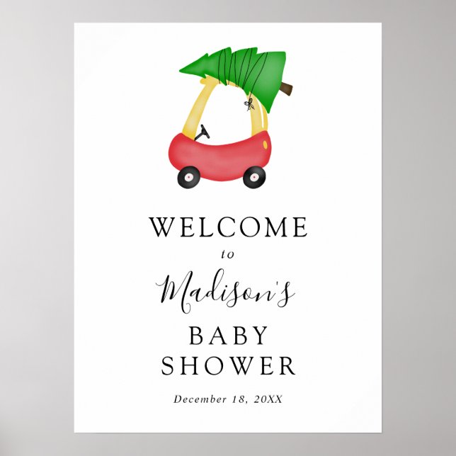 Affiche de bienvenue Baby shower Red Car Christmas (Devant)