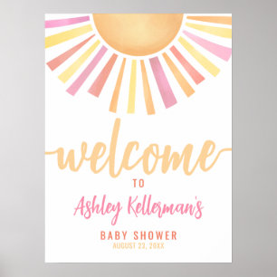 Affiche de bienvenue Baby shower soleil rose