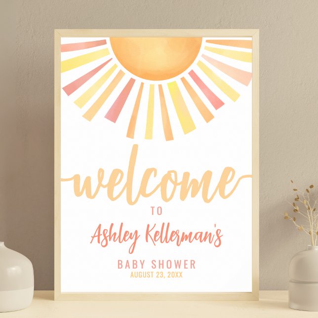 Affiche de bienvenue Baby shower soleil rose (Sunshine Pink Sun Baby Shower Welcome Sign)