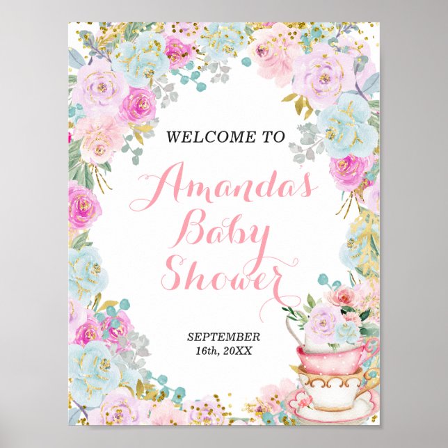 Affiche de bienvenue Baby shower Tea Party (Devant)