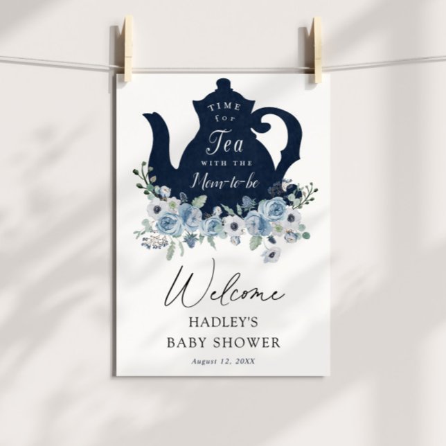 Affiche de bienvenue Baby shower Tea Time Blue (Créateur téléchargé)