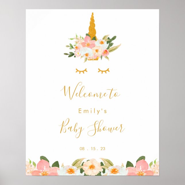 Affiche de bienvenue Baby shower Unicorn (Devant)