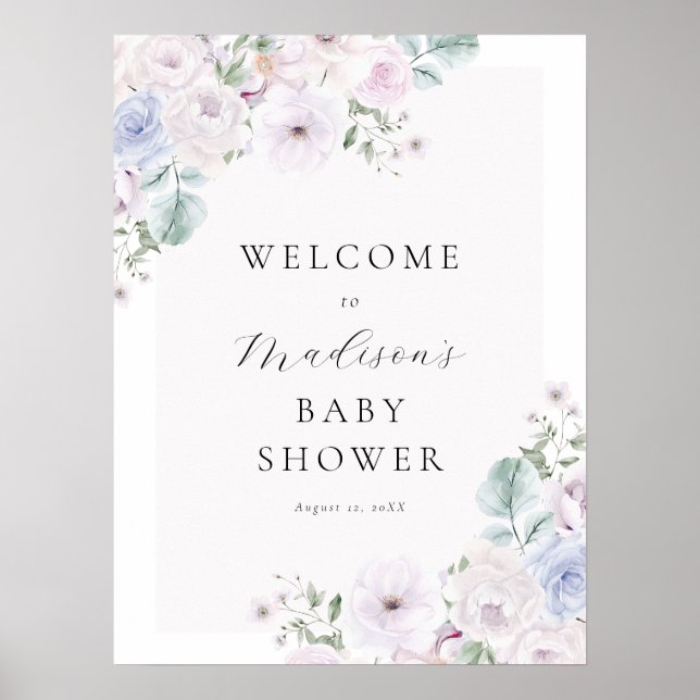 Affiche de bienvenue Baby shower violet et lavande (Devant)