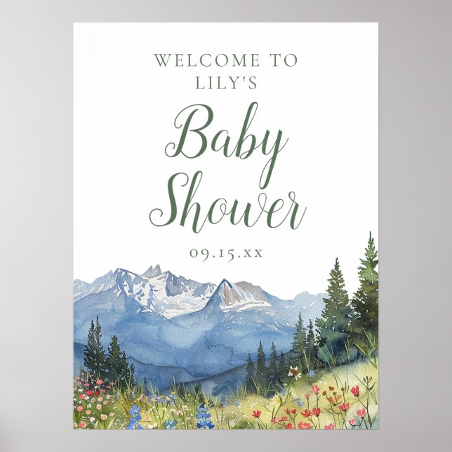 Affiche de bienvenue Baby shower Watercolor Mounta (Devant)
