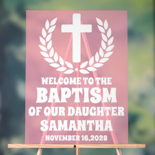 Affiche de bienvenue Baptême de fille en acrylique