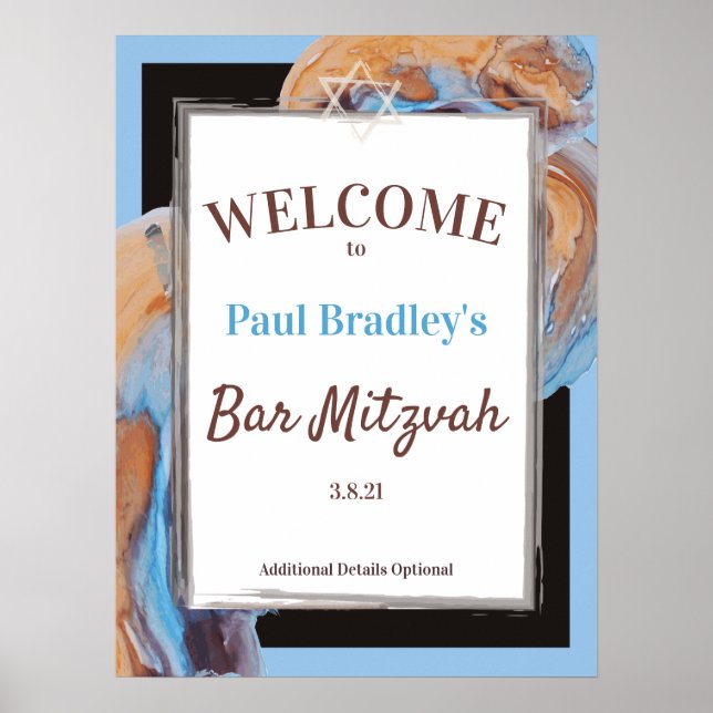 Affiche de bienvenue Beige & Blue Bar Mitzvah (Devant)
