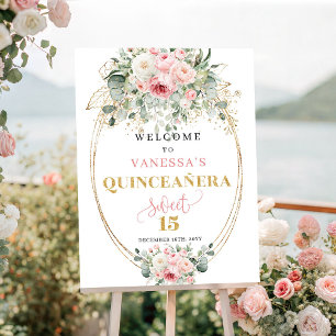 Affiche de bienvenue Boho Blush Roses Verdure 15èm