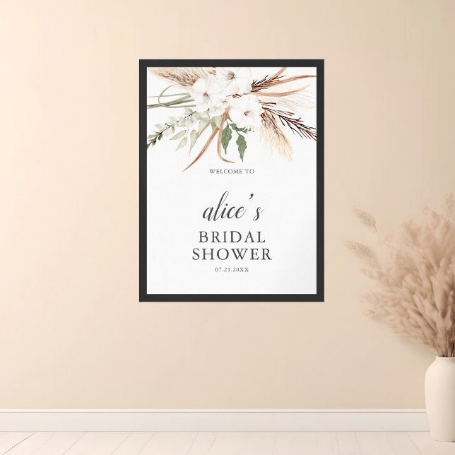 Affiche de bienvenue Boho Flower Pampa Fête des ma (Créateur téléchargé)