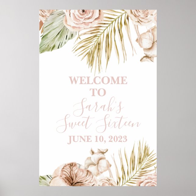Affiche de bienvenue Boho Sweet 16 (Devant)