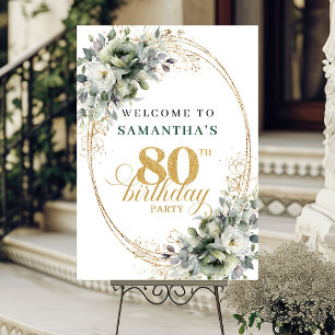 Affiche de bienvenue chic 80 ans feuillage d'eucal