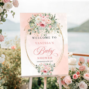 Affiche de bienvenue Chic Boho Blush Roses Baby Sh