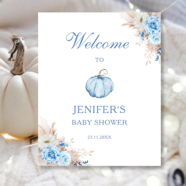 Affiche de bienvenue Citrouille Baby shower Blue B (Créateur téléchargé)
