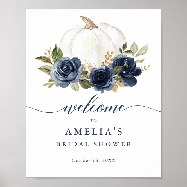 Affiche de bienvenue Citrouille Floral Blue Fête d (Devant)